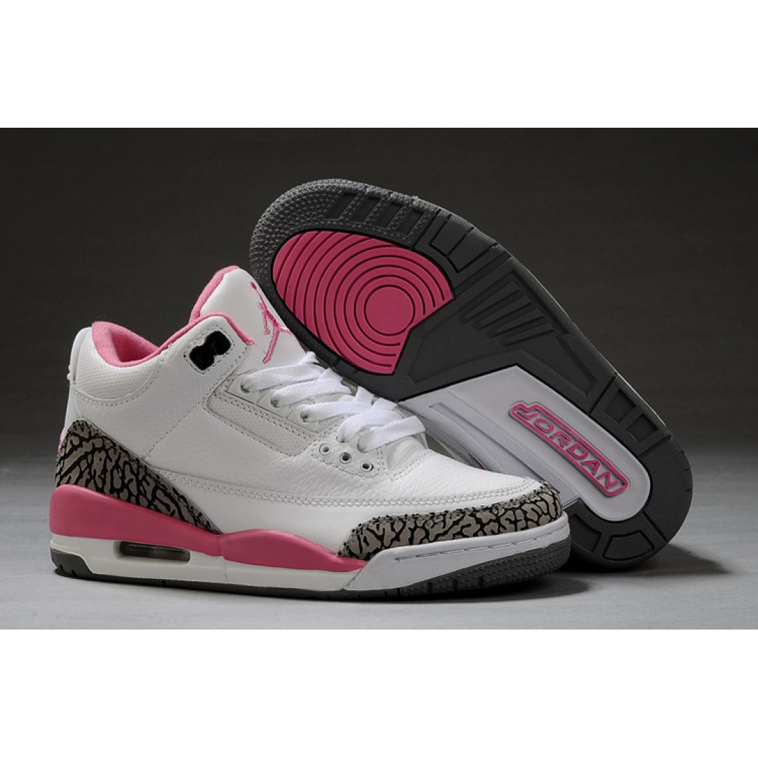 Women Air Jordan 3 Retro White Pink Cement Grey - Click Image to Close